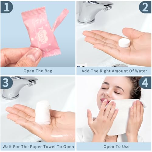 Classycoo Compressed Towel 100 PCS Tablets - Thick, Individually Wrapped Portable Disposable Face Towel Cotton Coin Cloth for Travel, Camping, Hiking, Beauty, Wipes(Soft, Odorless, 9.64 x 7 IN)