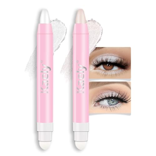 evpct 2Pcs Cream Eye Shadow Brightener Sticks Set for Eyes Waterproof, Pearl White & Pearl Shimmer Cream Eyeshadow Applicator Stick Long Lasting Pigmented Eye Makeup sombras en crema para ojos 1+18