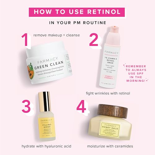 Farmacy Retinol Serum for Face - 1% Vitamin A Anti Aging - Resurfacing Wrinkle Formulated with Encapsulated Retinol + Ceramide NP to Prevent Moisture Loss + Replenish Skin Barrier (30ml)