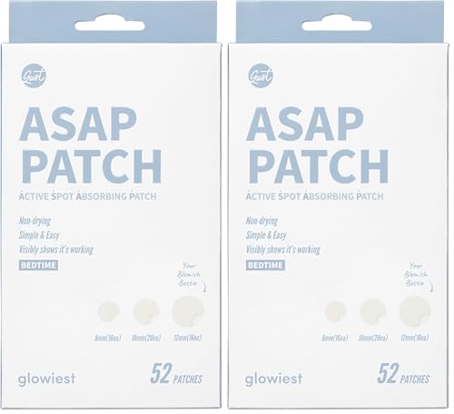 Glowiest Active Spot Alleviating Hydrocolloid Patches Pack of 2 - 52 Assorted Sizes, Bedtime Acne Treatment