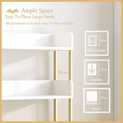 OSCHF 3-Tier Wide Open Shelf Bookcase with Gold Frame, White, Variation: Gold + White