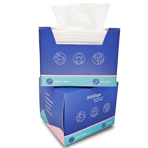 Atitifope 100 Count Disposable Face Towels Makeup Remover Wipes (2 Boxes) Super Soft & Thick