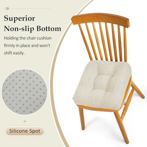 Dining Chair Cushions 4 Pack Beige 18x18x4 Inch Non-Slip Tufted Supportive Pads