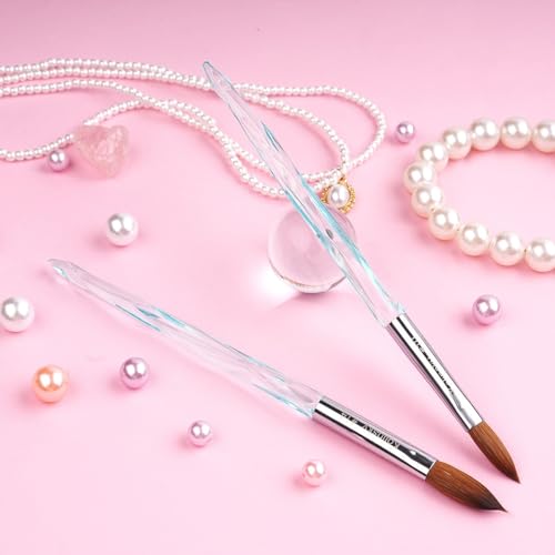 M ProK 100% Kolinsky Acrylic Nail Brush ? Professional Nail Brush for Acrylic Application with Crystal Blue Handle ? Handcrafted Salon Quality Tool (Size #14)