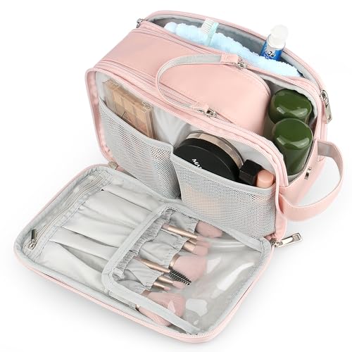 Rhea Rose Toiletry Bag for Women, Makeup Travel Bag Organizer, Large Bathroom Cosmetic bag, Traveling Dopp Kit Accessories Shower Bag, Pink