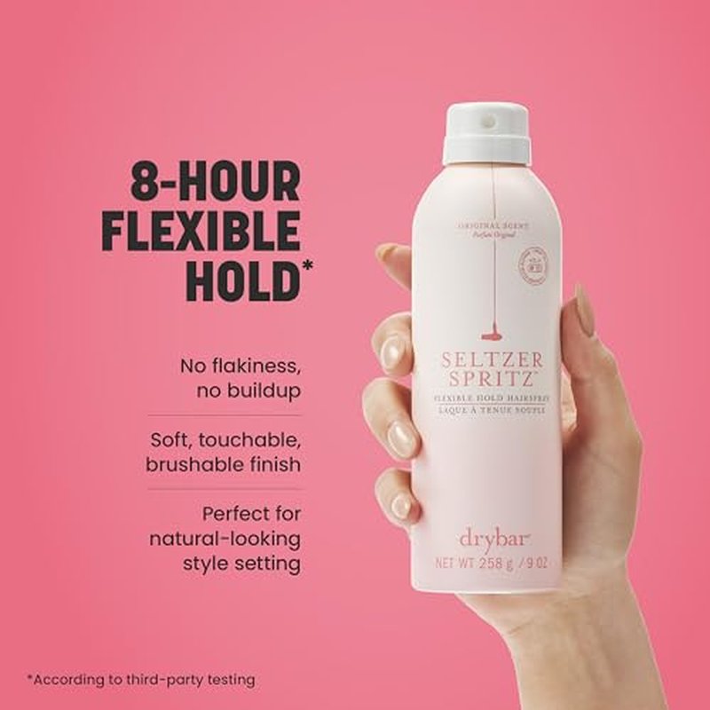 Drybar Seltzer Spritz Flexible Hold Hairspray | Holds Style for 8 Hours* with Touchable Finish, Adds Softness, Ultrafine Mist Diffuser for Even, Quick Drying Application, Vegan & Cruelty Free