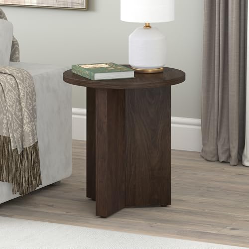 Henn&Hart 20-Inch Round Rich Brown Scandinavian Side Table with X-Base