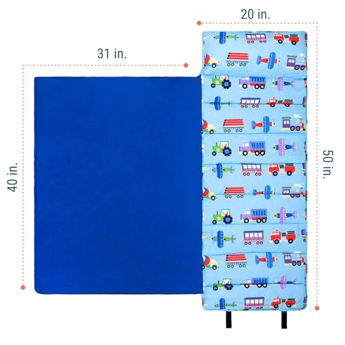 Wildkin Nap Mat with Pillow & Blanket - Trains, Planes, and Trucks Preschool Rest Mat