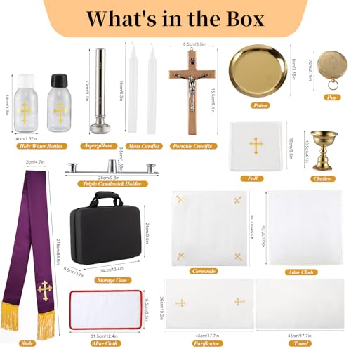 Catholic Travel Mass Kit with Chalice, Candles, Crucifix & Linen - Portable Religious Supplies
