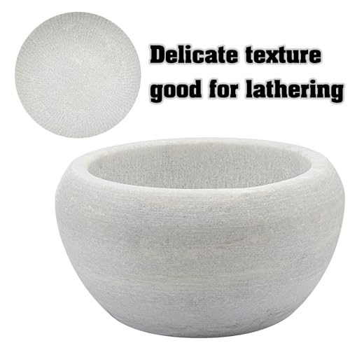 Shaving Soap & Cream Bowl for Men, Natural White Marble Stone, Heat Preservation, Easier to Whip Up a Fantastic Foam with Interior Micro-ridges, Art of Shave Lather bowl ¡¦