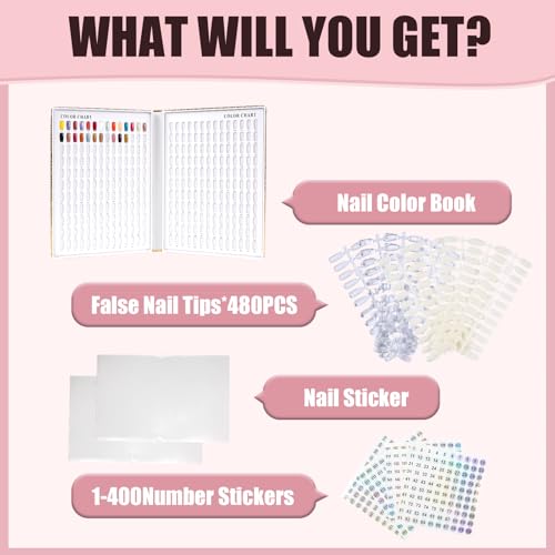 Gold Nail Swatches Book with 480 Tips - Professional Nail Display Chart