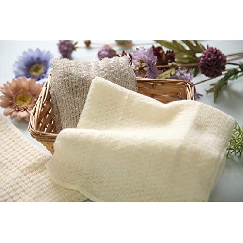 Exfoliating Washcloth [Made in Japan] Shower Back Scrubber, Plant-Based Body Exfoliating Towel (Linen)