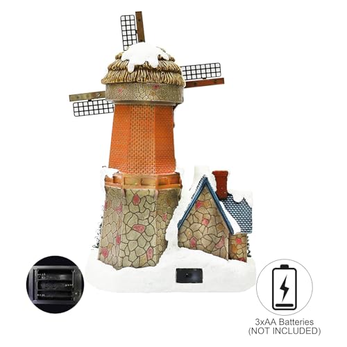 Lighted Windmill Christmas Village Building with LED Lights - 12.2 Inches