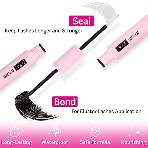 Eyelash Extensions Kit 300 Pcs Lash Clusters Individual Lashes with Strong Hold Lash Bond and Seal and Cluster Eyelashes Applicator Tool (20D/30D/40D)