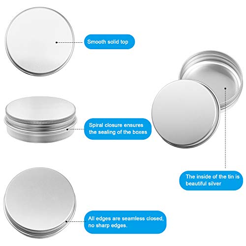 Patelai 72 Pcs 2 oz Aluminum Tins Salve Containers with Screw Lid and Labels Round Cans Travel Cosmetic Metal Tins Jar for Candles Lotion Bars Balms Food Spice Candies DIY Crafts(Silver)