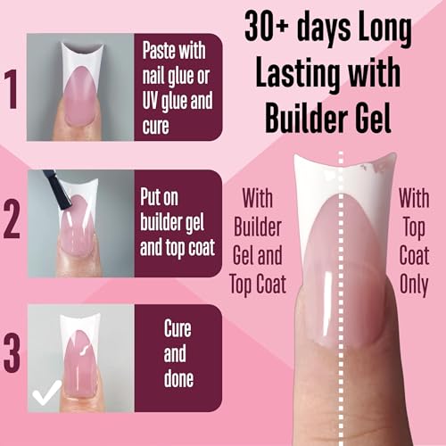 NOVO OVO Halloween White French Tip Duck Feet Nail Tips BERRY PINK Full Cover Press on Acrylic with Moon Curve, Thick Medim Long Pre-Etched Matte Wide Soft Gel False Nail Extension x 15 Sizes 150 pcs