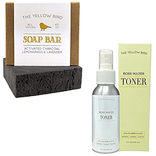 The Yellow Bird Activated Charcoal Soap Bar and Rose Water Facial Toner