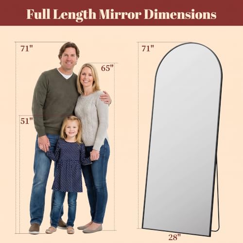 Full Length Arched Floor Mirror with Stand - 71x28 Black, Shatterproof Glass