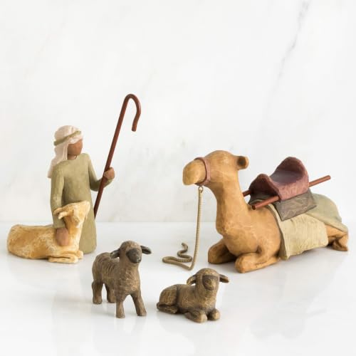 Nativity Shepherd and Stable Animals Set - Hand-Painted Christmas Figures