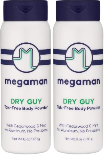 Megababe Dry Guy Body Powder - Talc-Free Sweat Absorbing 6 oz Pack of 2