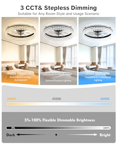 AIKVSXER 20in Modern Flush Mount Ceiling Fan with Lights & Remote