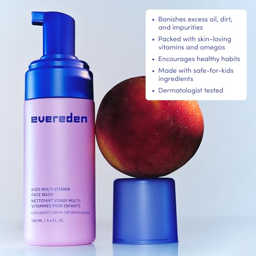 Evereden Kids Face Wash: Cool Peach, 3.4 fl oz. | Cute Terry Spa & Makeup Headband | Gentle Kids Skin Care | Non-toxic and Safe Ingredients for Sensitive Skin | Multi-Vitamin Skin Care