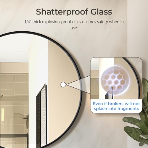 USHOWER 30 Inch Round Bathroom Mirror with Black Frame - Over Sink Vanity Mirror, 30"L x 30"W, Variation: Black / 30"L x 30"W / 1