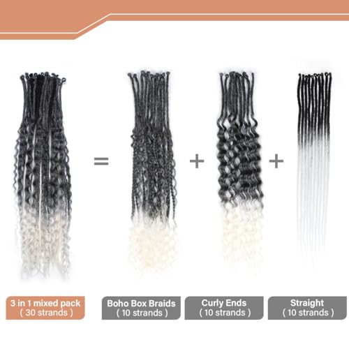 White Dreadlock Extensions 3 in 1 24 Inch, 30 Strands - Gray/White Mixed Variation