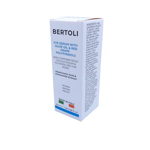 BERTOLI Firming Eye Serum for Wrinkles, Dark Circles & Puffiness ? Under Eye Anti-Aging Serum with Hyaluronic Acid, Olive Oil, Chamomile & Red Grape Polyphenols ? Made in Italy
