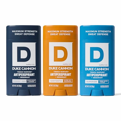 Duke Cannon Trench Warfare Antiperspirant 3 oz - 3 Pack Midnight Swim + Sawtooth + Superior
