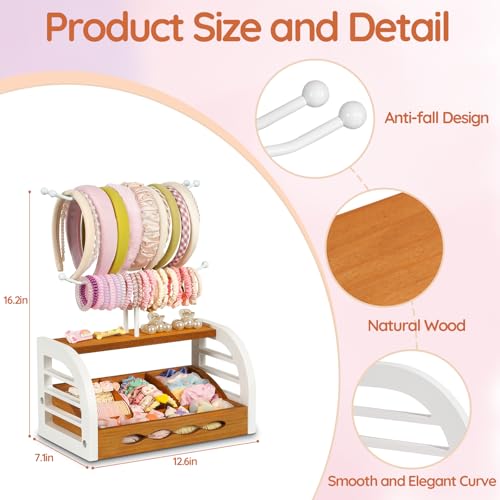 JAZUIHA White Headband Holder Stand for Hair Accessories Organizer with Dividers