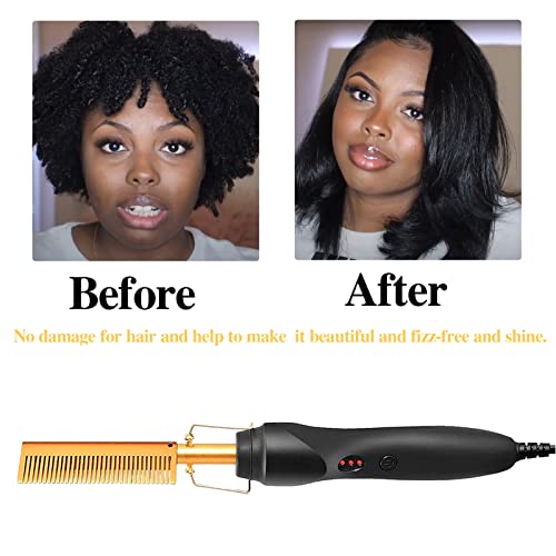Electric Hot Comb Hair Straightener for Wigs and Natural Hair - Gold 12pcs Set