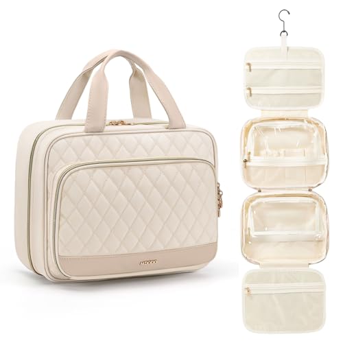 Beige Travel Toiletry Bag for Women, Hanging Cosmetic Organizer