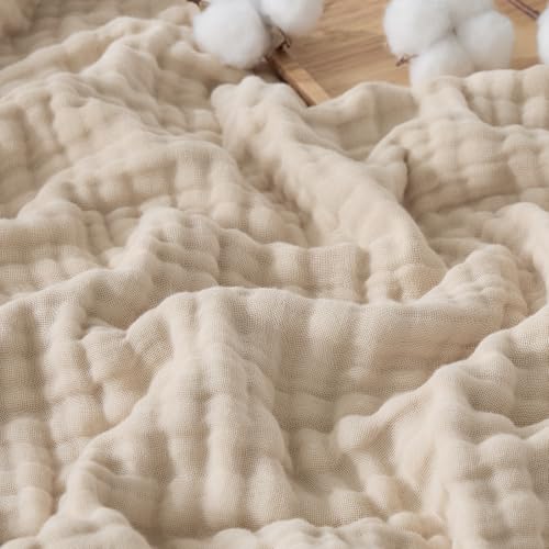 EMME 9-Layer Muslin Cotton Blanket Queen Beige - Soft, Breathable Coverlet