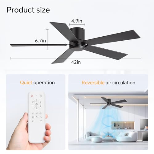 ZYD 2-Pack 42 Inch Black Ceiling Fans with Remote, No Light, Reversible DC Motor, Indoor & Outdoor