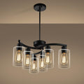 Black Farmhouse Chandelier - 6-Light Modern Pendant Light Fixture with Adjustable Height