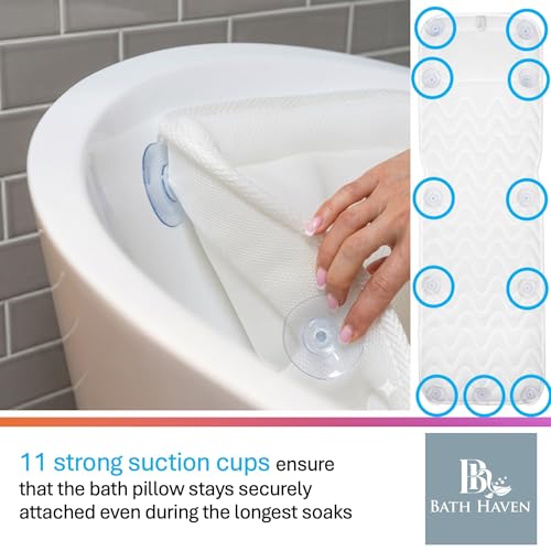 Bath Haven Classic Body Pillow for Tub with 3D Mesh Support & Secure Suction