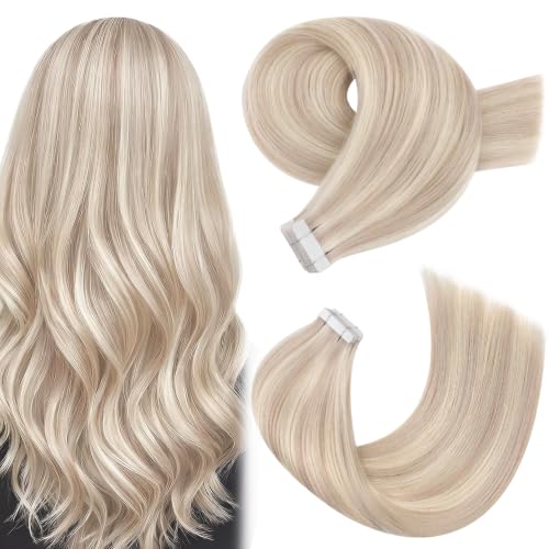 Moresoo Blonde Tape-in Hair Extensions Ash Blonde 18 Inch 20 Pieces - Variation 1-18P613 Highlights