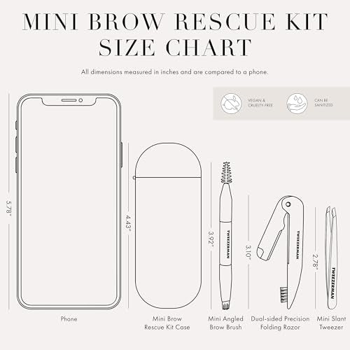 Mini Brow Rescue Kit with Tweezers, Brush & Razor for Eyebrow Grooming