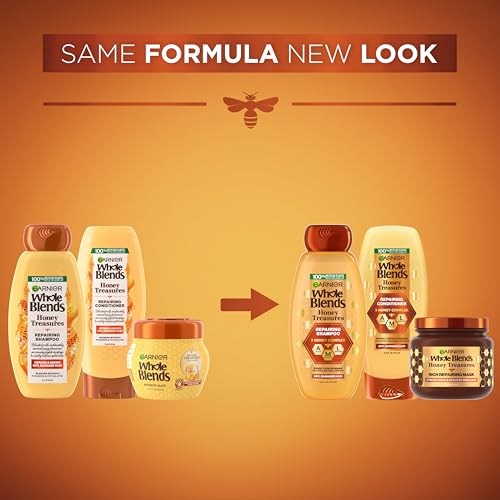 Garnier Whole Blends Honey Treasures Repairing Shampoo, Conditioner + Hair Mask Set for Dry, Damaged Hair (3 Items), 1 Kit (Packaging May Vary)