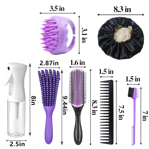 Purple 10-Piece Natural Hair Detangling Brush Set with Sleep Bonnet & Accessories