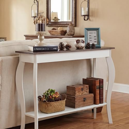 39-Inch Narrow Farmhouse Entryway Table with Storage Shelf - Soft White
