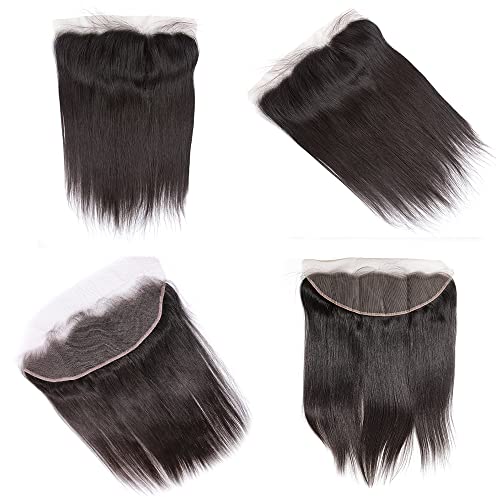 14 Inch Straight Lace Frontal Closure Human Hair Brazilian Virgin 13x4 Swiss Transparent Lace Pre-Plucked with Baby Hair