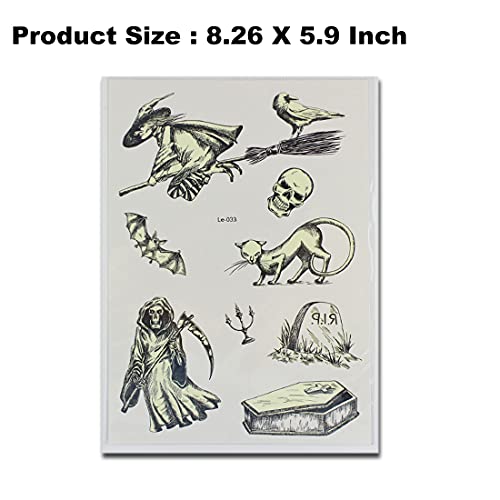 Ooopsiun Luminous Halloween Temporary Tattoos for Kids - 80 Black Styles Glow in The Dark Halloween Tattoos Party Favors Decorations for Boys Gilrs