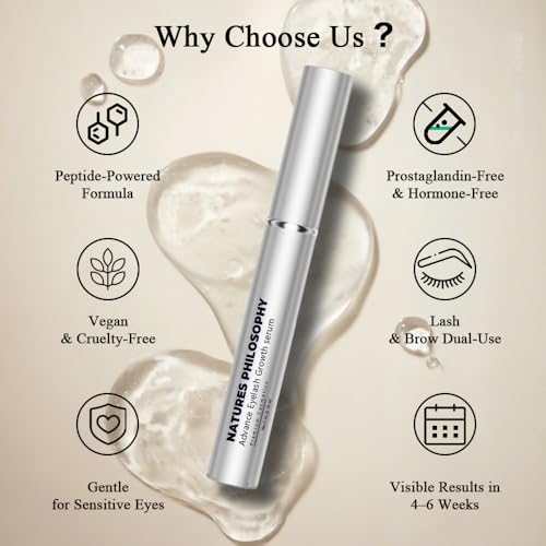 NP NATURES PHILOSOPHY Lash Brow Growth Serum, Prostaglandin-Free Eyelash Liquid for Thicker Longer Fuller Natural Lashes, Peptide Eyelash Eyebrow Enhancing Serum - S?rum De Pesta?as Crecimiento 3ml