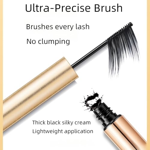 Black Waterproof Mascara for Volume and Length, Ultra-Precise Brush for Tiny and Lower Eyelashes, Natural Defining Curling Long-Lasting Eyelashes,Clump-Resistant, Smudge-Proof