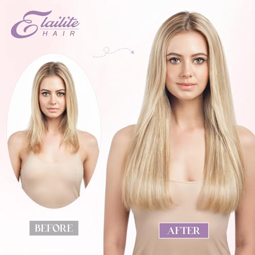 Elailite 14 Inch Human Hair Extensions Golden Brown & Bleach Blonde U Tip Keratin Bond