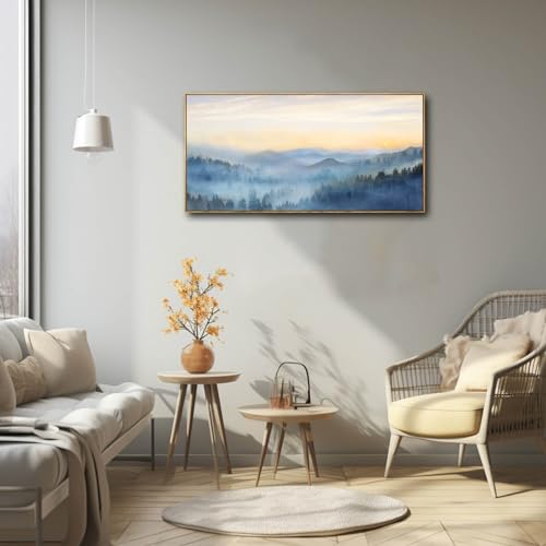 Blue Forest Tree Wall Art Canvas Print 20x40 Inches Framed Landscape Artwork