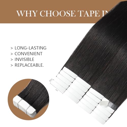 Remy Human Hair Tape-In Extensions 18 Inch #1B Natural Black - 50g 20PCS Variation