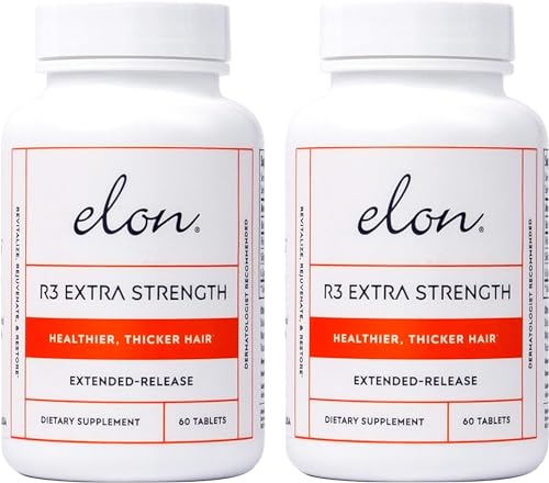 Elon R3 Extra Strength Hair Growth Supplements - 60 Count Pack of 2 with Biotin & Collagen